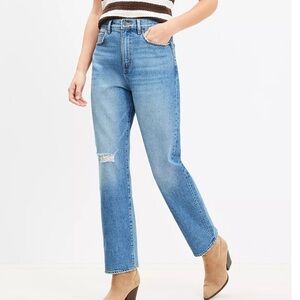 LOFT destructed high rise straight jeans. Size 10